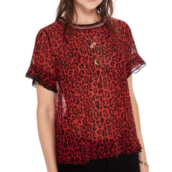 SCOTCH & SODA The Peaks Sheer Cheetah Print Red/Black Blouse Size XS - Picture 10 of 10